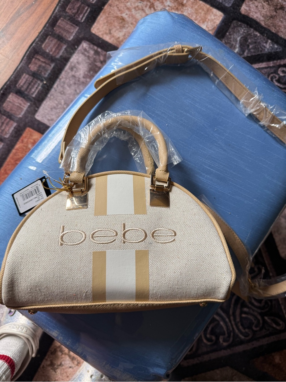 bebe Cream & Tan Mini Dome Satchel nwt